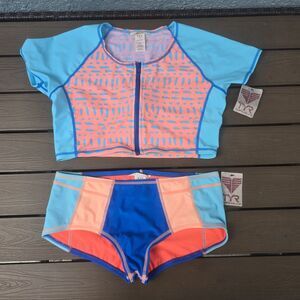 TYR Womens Blue/coral Milos Aluna Top (XL)  & Seaside Suki Bottom (L)  NEW